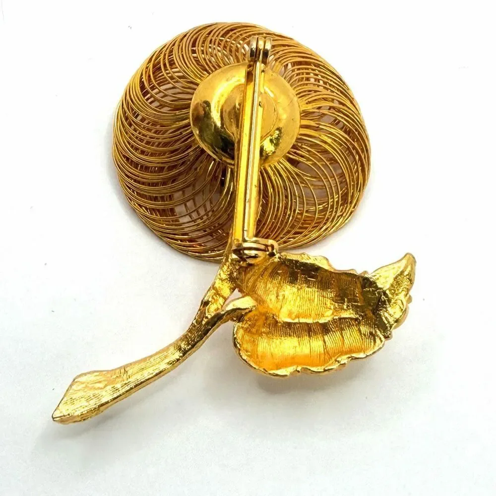 Vintage Gold Tone Wire Flower Brooch Colorful Rhinestone Floral Pin